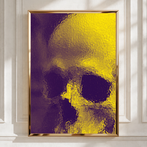 Yellow Glass Skull Poster, Dark Gothic Wall Art, Bold Modern Print