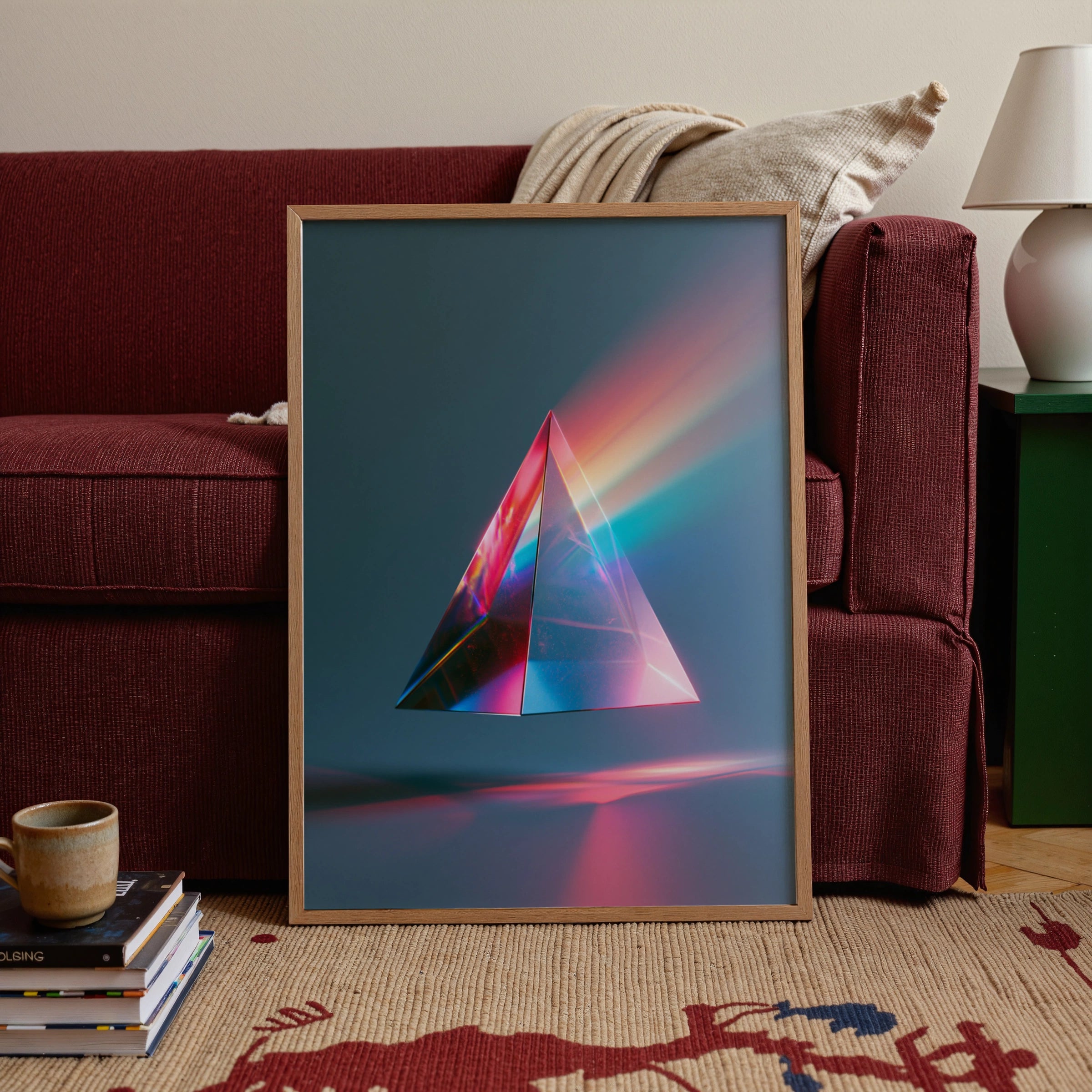 Prism Light Crystal Pyramid Poster, Rainbow Refraction Wall Art, Modern Abstract Print