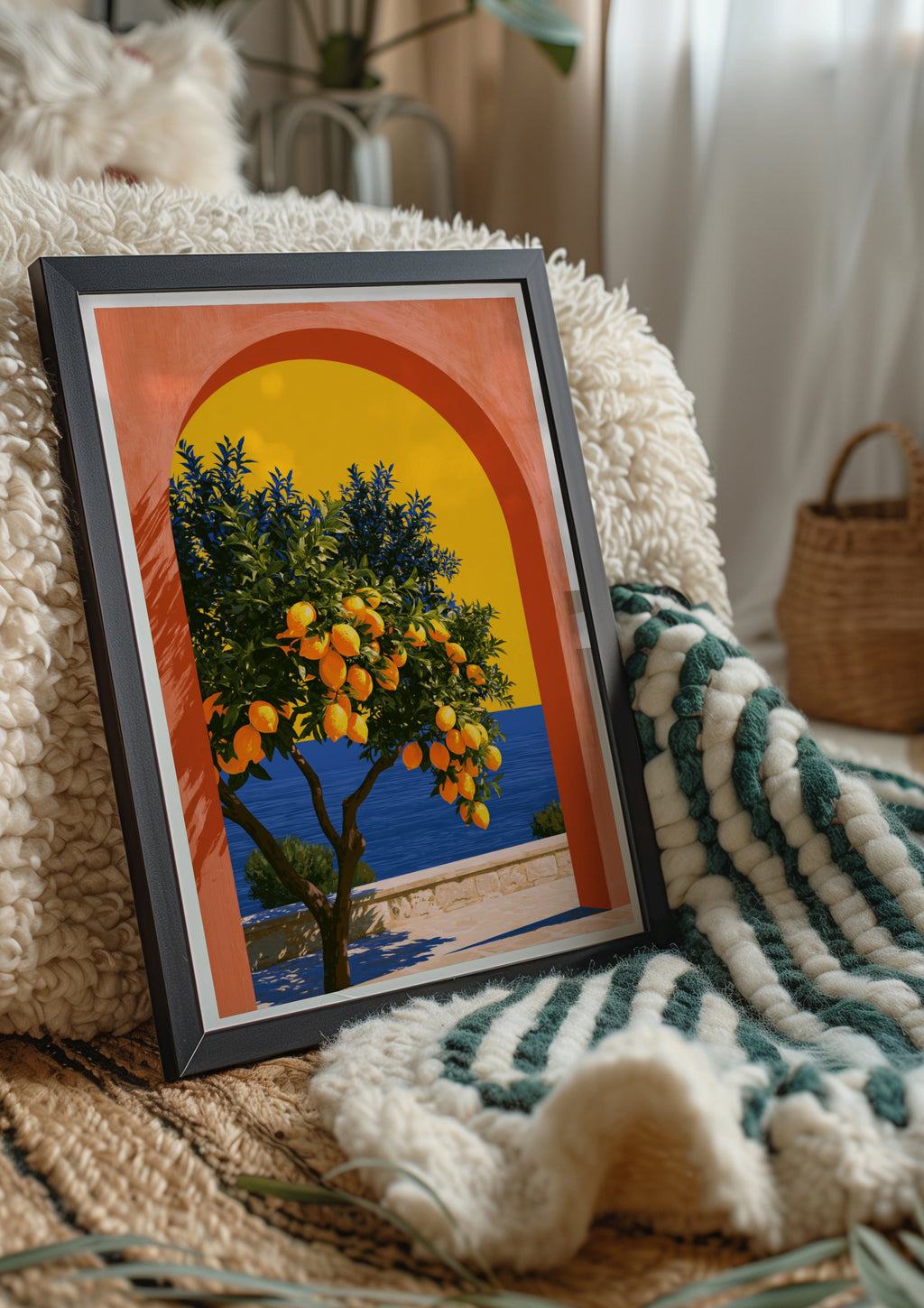 Lemon Tree Terracotta Arch Poster, Mediterranean Sea Wall Art Print