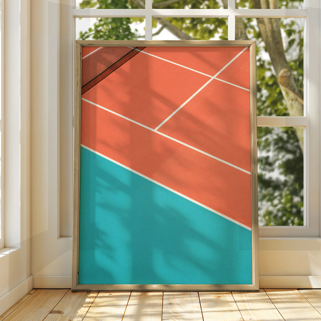 Tennis Court Poster, Minimalist Sport Wall Art, Terracotta Teal Print