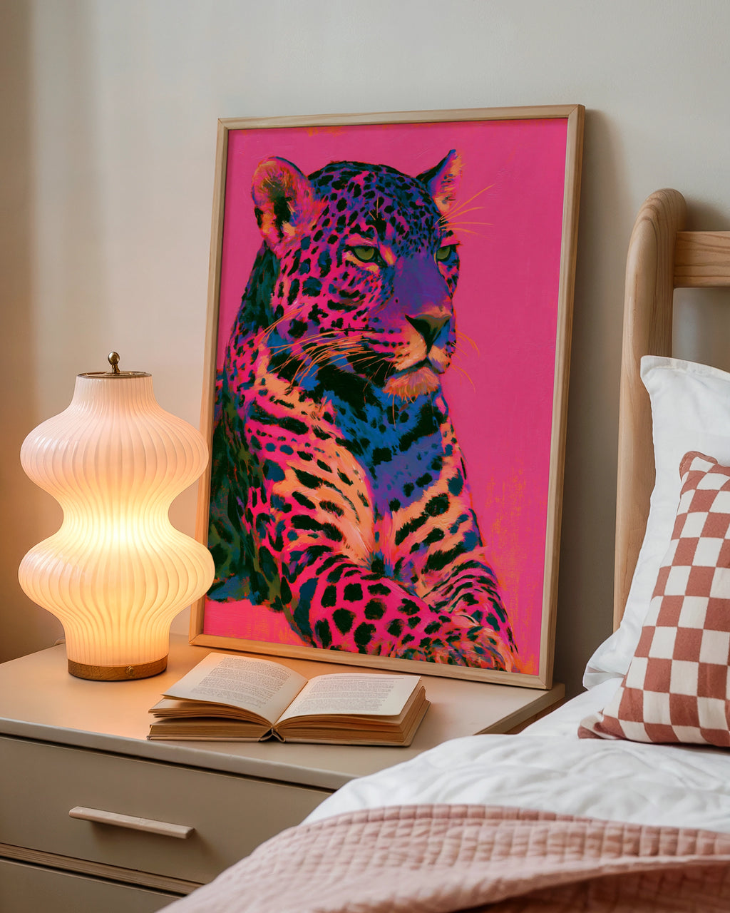 Neon Jaguar Wall Art Poster, Pink Pop Art Big Cat Print, Bold Colourful
