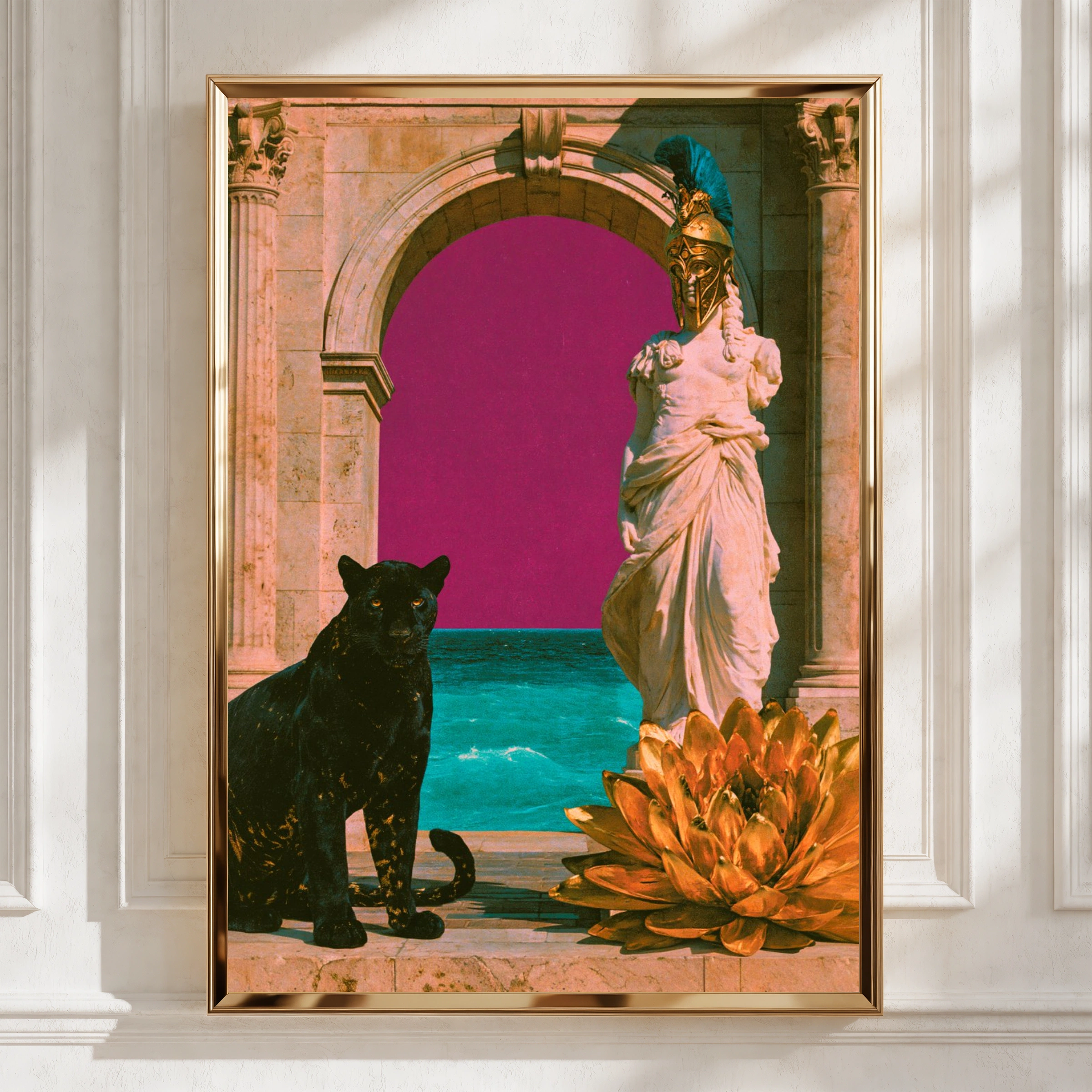 Black Panther Athena Arch Poster, Greek Goddess Collage Art, Bold Surreal Print