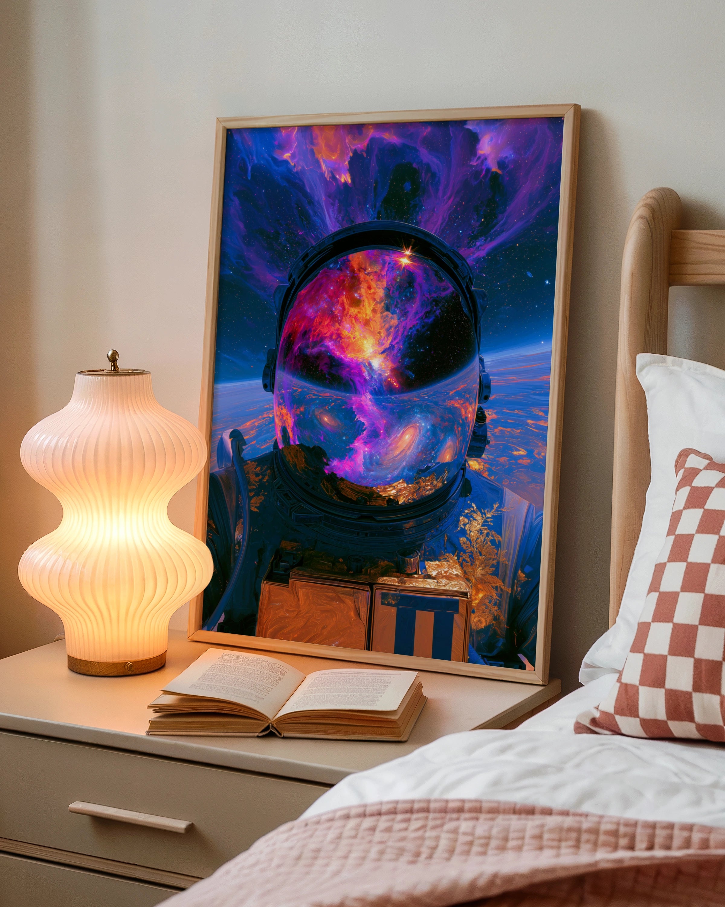 Astronaut Nebula Helmet Poster, Abstract Space Galaxy Wall Art Print