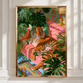 Tiger on Sofa Tropical Plants Poster, Colourful Maximalist Wall Art Print
