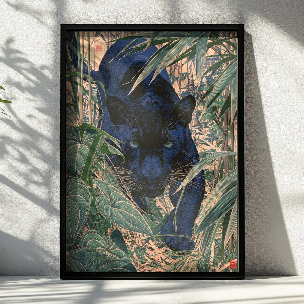 Black Panther Jungle Poster, Japanese Woodblock Style Art Print