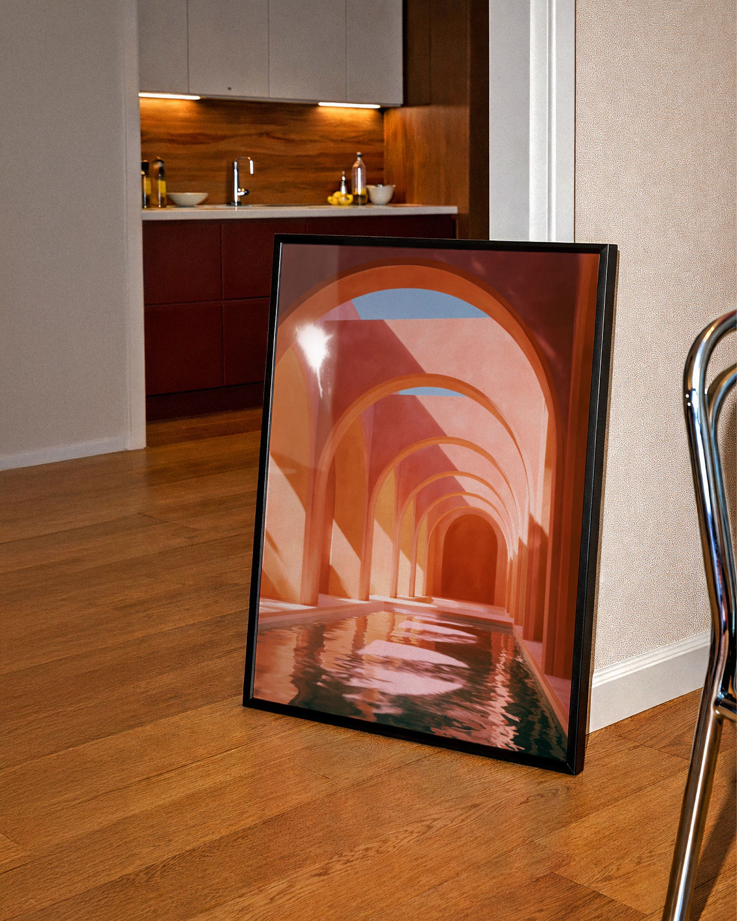 Terracotta Arch Corridor Wall Art Poster, Moroccan Architecture Print