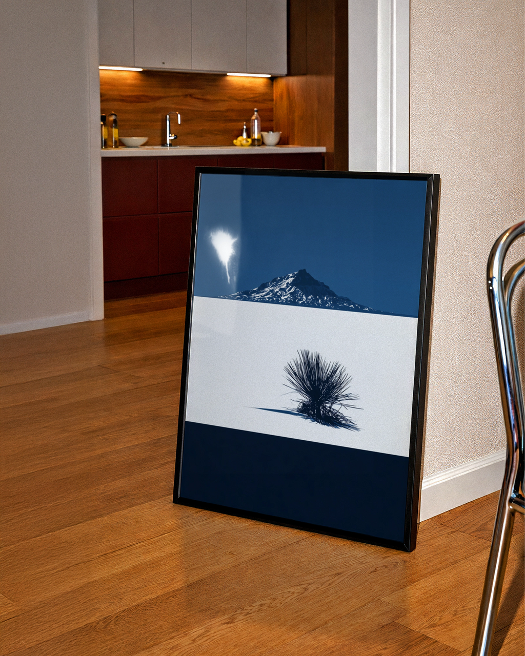 Desert Mountain Blue Poster, Minimalist Yucca Wall Art, Modern Nature Print