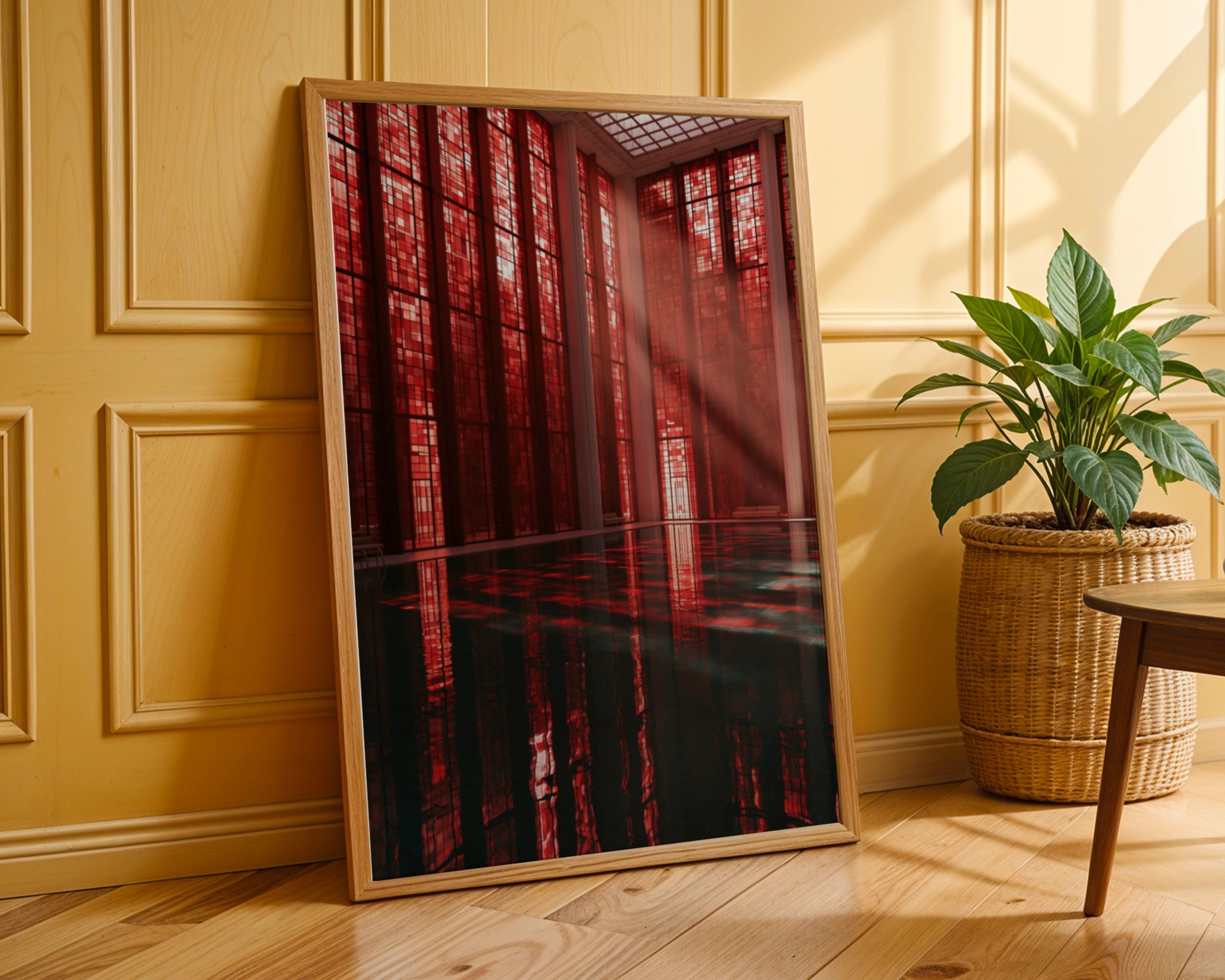 Red Baths Indoor Pool Poster, Art Deco Architecture Print, Dramatic Red Interior