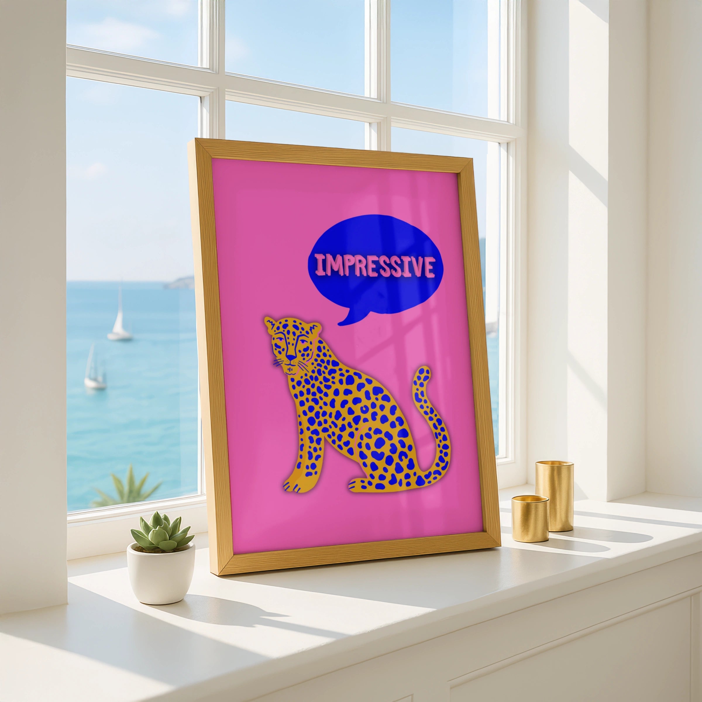Impressive Leopard Wall Art Poster, Bold Pink Pop Art Print, Funky Animal
