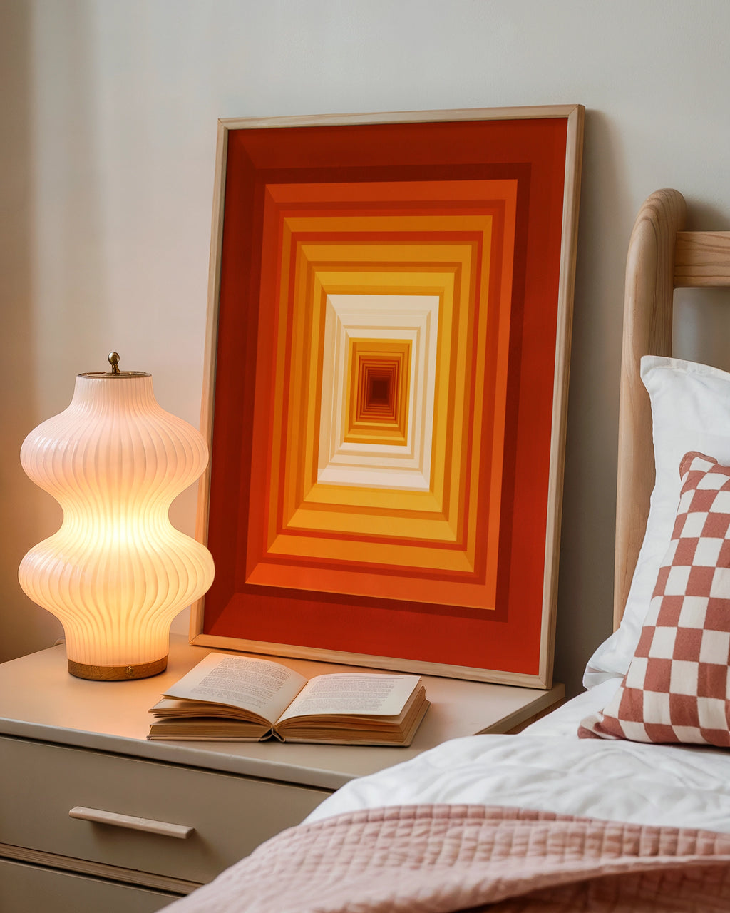 Red Orange Concentric Rectangles Wall Art Poster, Geometric Op Art Print