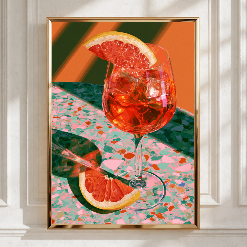 Spritz Cocktail Orange Red Poster, Terrazzo Bar Art, Retro Kitchen Print