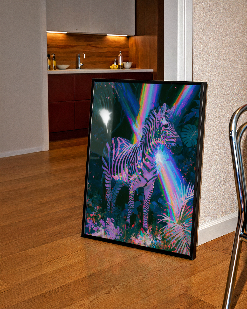 Rainbow Zebra Poster, Colourful Jungle Animal Wall Art, Psychedelic Print