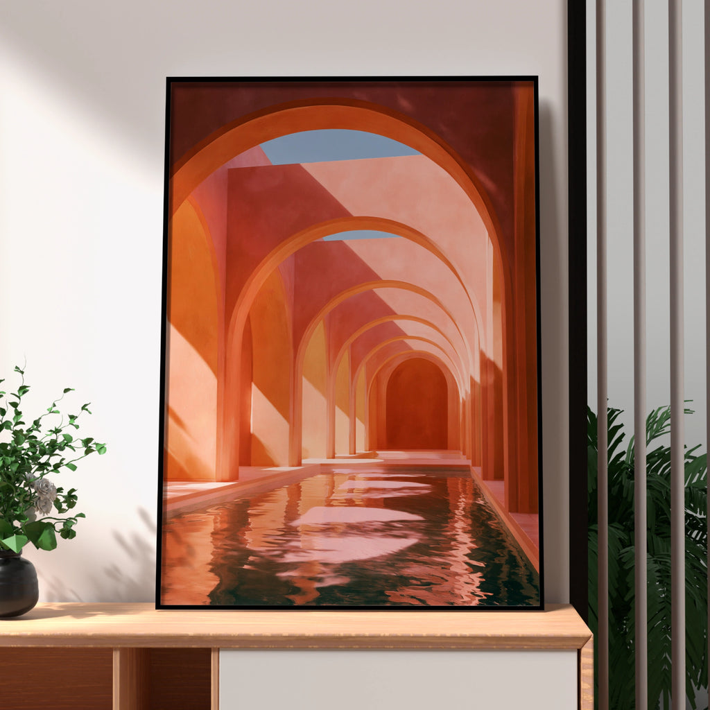 Terracotta Arch Corridor Wall Art Poster, Moroccan Architecture Print