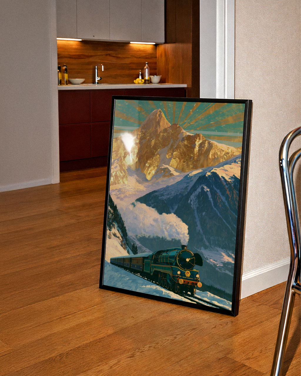 Steam Train Mountain Poster, Vintage Locomotive Art, Alpine Railway Print