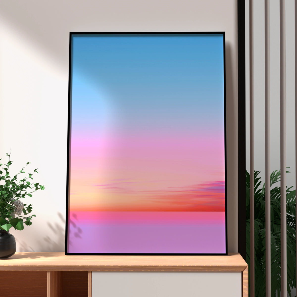 Sunset Gradient Sky Poster, Pink Blue Orange Ombre Wall Art, Minimalist Print