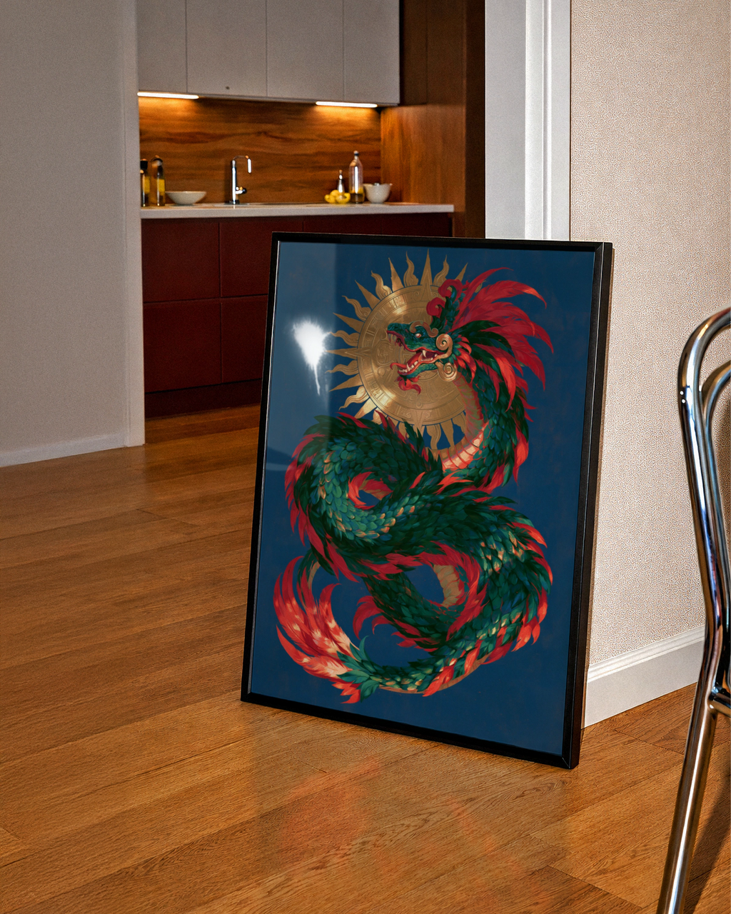 Quetzalcoatl Aztec God Poster, Feathered Serpent Wall Art, Mythology Print