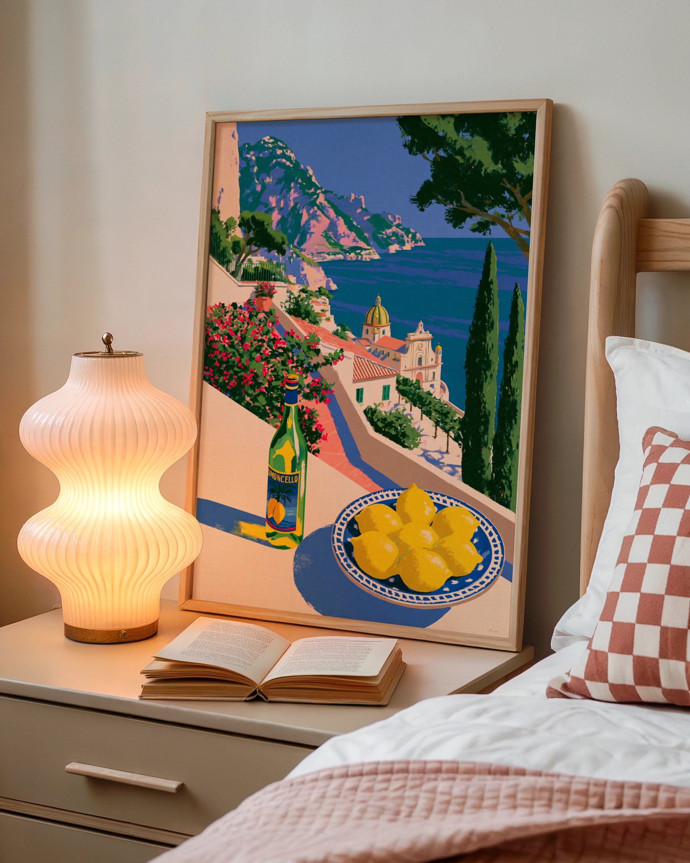 Limoncello Amalfi Coast Italy Poster, Lemon Mediterranean Sea Wall Art Print