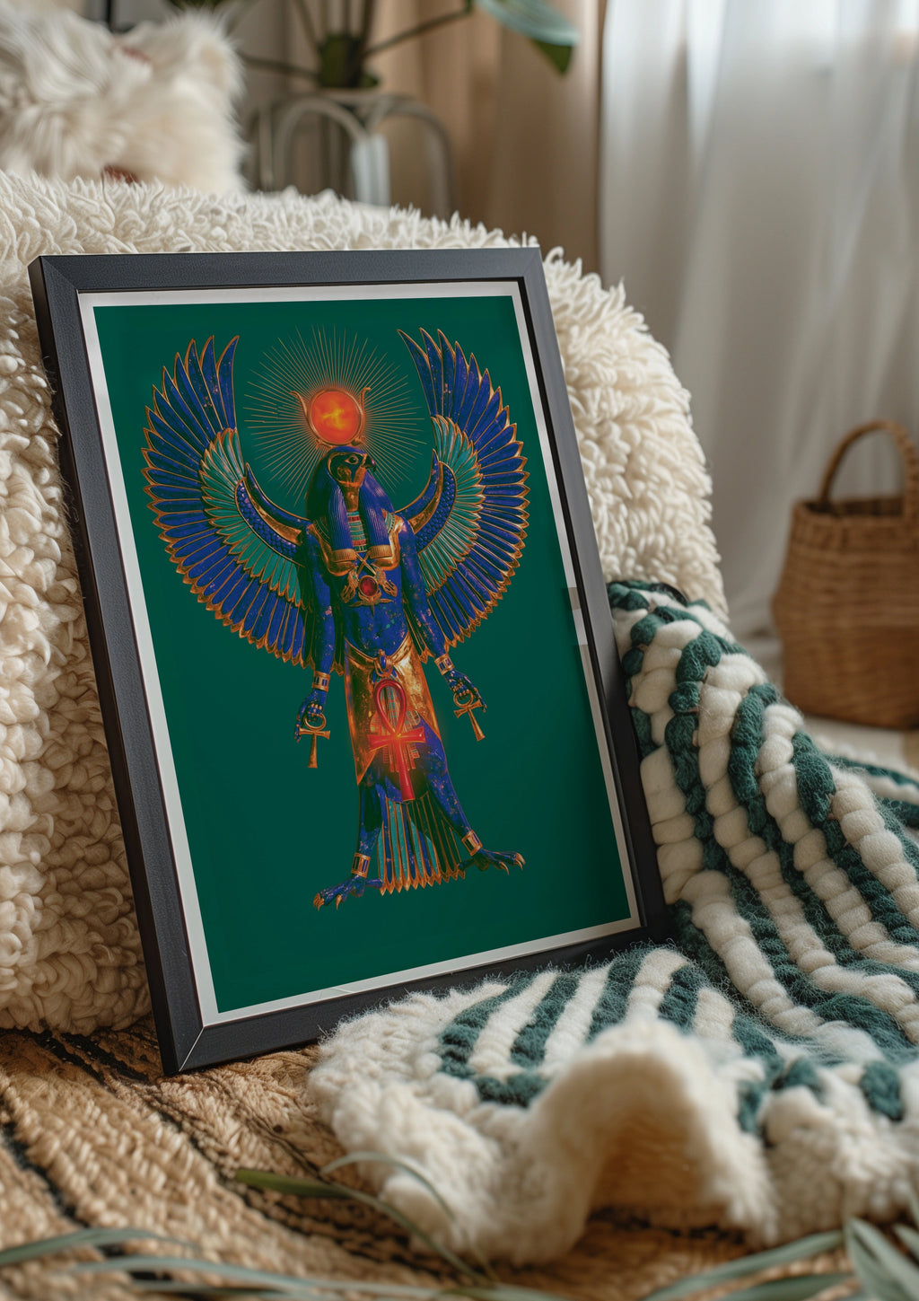 Horus Egyptian God Poster, Full Figure Falcon Deity, Ancient Egypt Wall Art