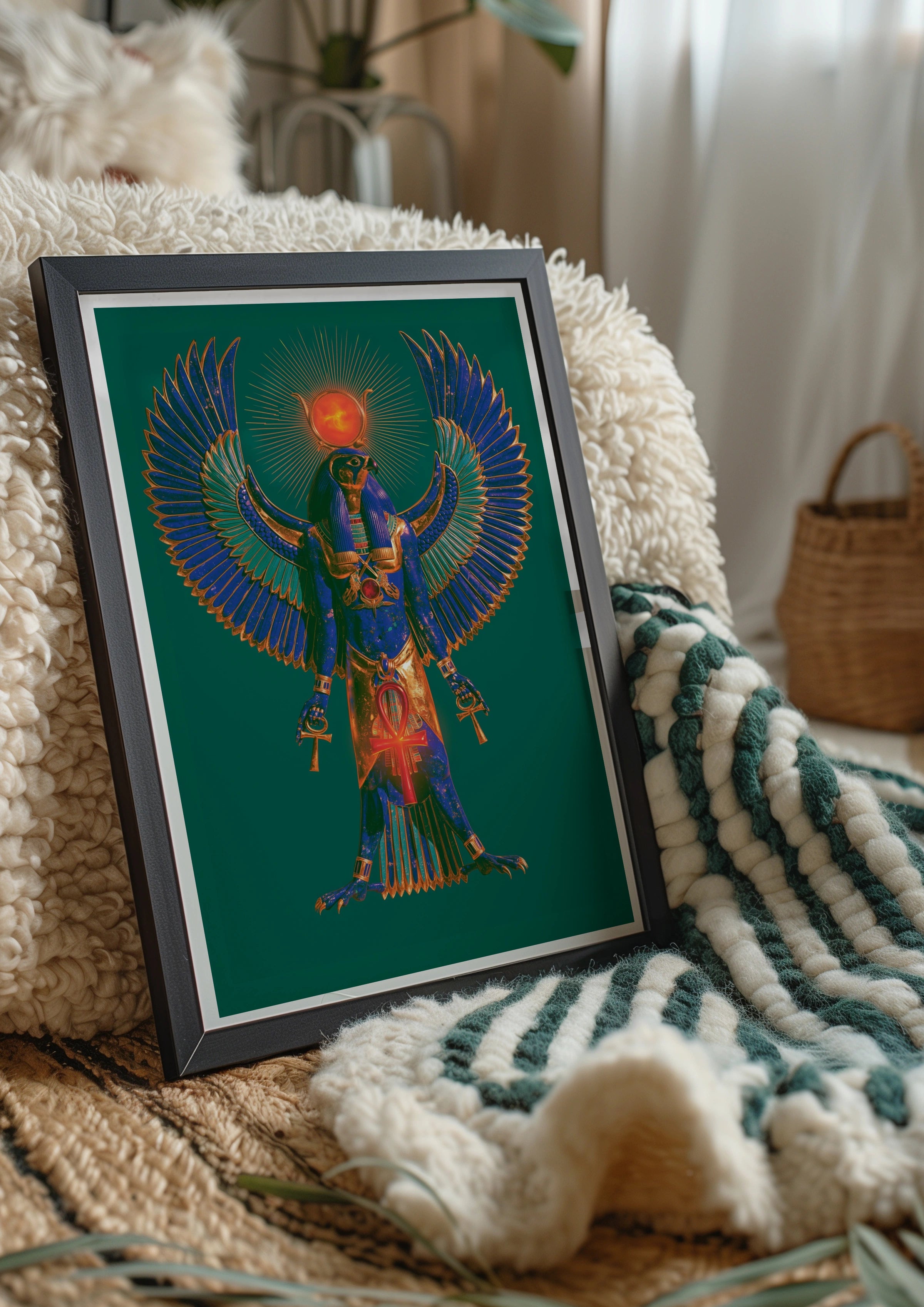 Horus Egyptian God Poster, Full Figure Falcon Deity, Ancient Egypt Wall Art