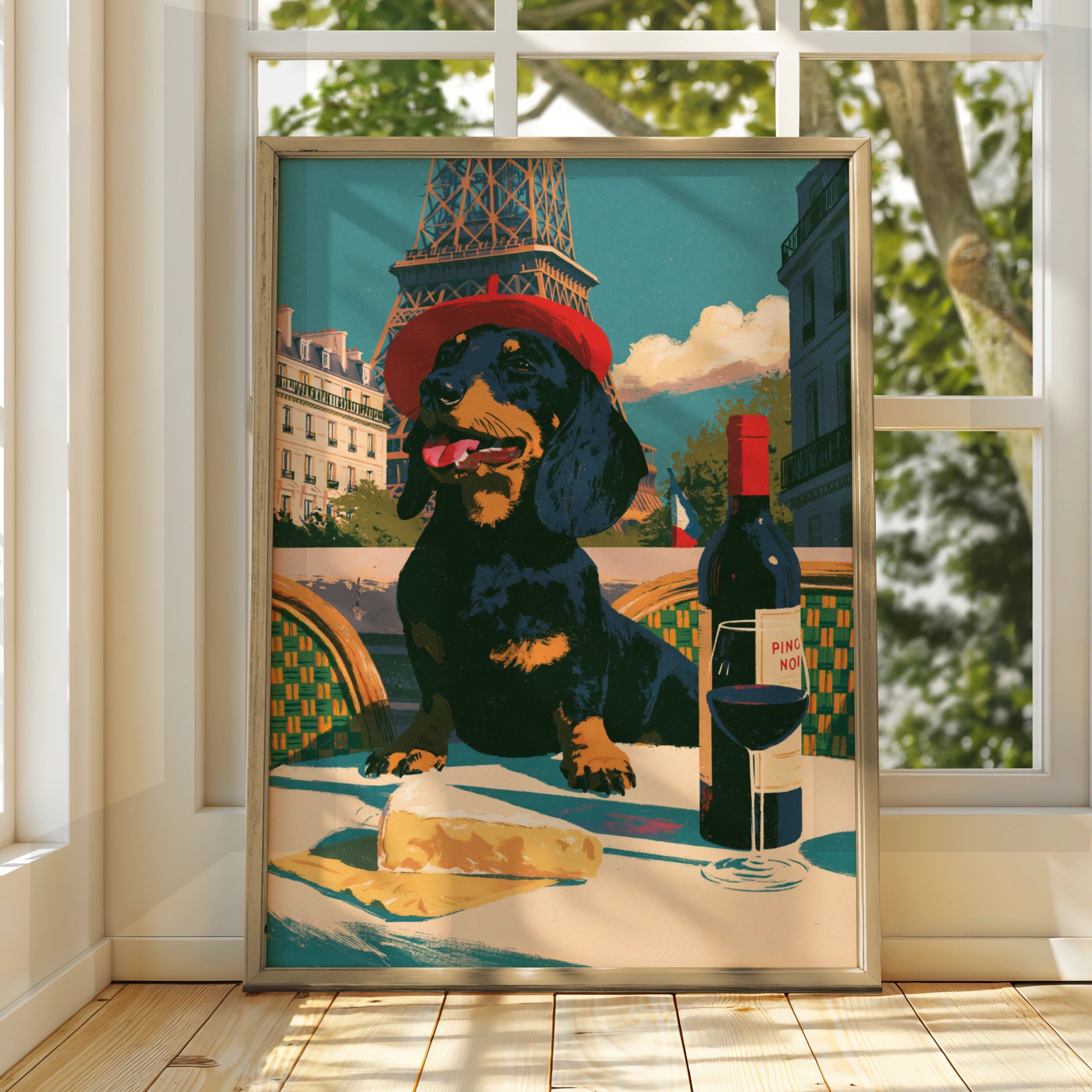 Dachshund Paris Poster, Eiffel Tower Dog Print, Retro French Wall Art