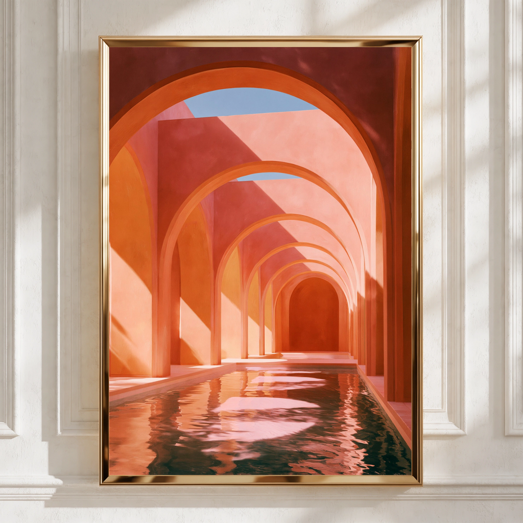Terracotta Arch Corridor Wall Art Poster, Moroccan Architecture Print