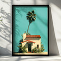 Solitary Palm Tree Spanish House Poster, Minimalist Tropical Architecture Print