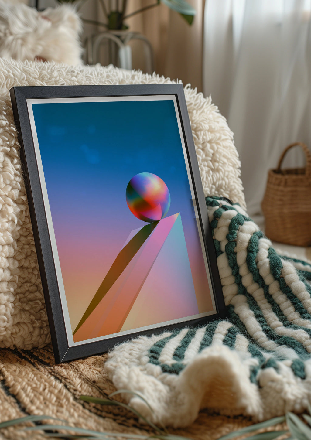 Iridescent Sphere Geometric Poster, 3D Abstract Ball Art Print, Modern Gradient