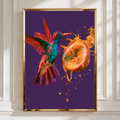 Hummingbird Passion Fruit Wall Art Poster, Vibrant Tropical Bird Print