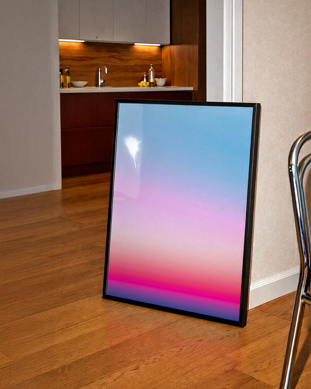 Sunset Gradient Sky Poster, Pink Blue Ombre Abstract Wall Art Print