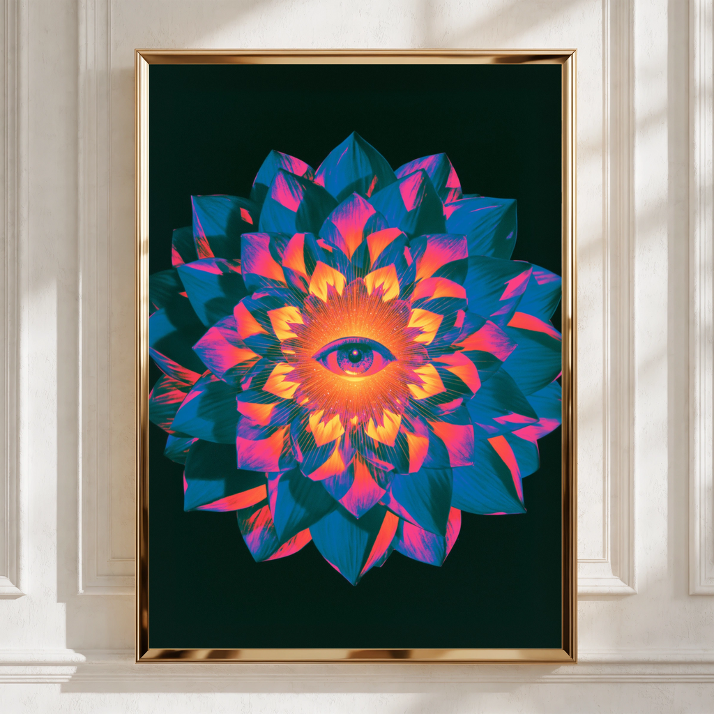 All Seeing Eye Spiritual Mandala Poster, Psychedelic Floral Wall Art