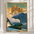 Steam Train Mountain Poster, Vintage Locomotive Art, Alpine Railway Print