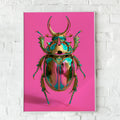 Metallic Beetle Poster, Pink Iridescent Insect Wall Art, Bold Colour Print