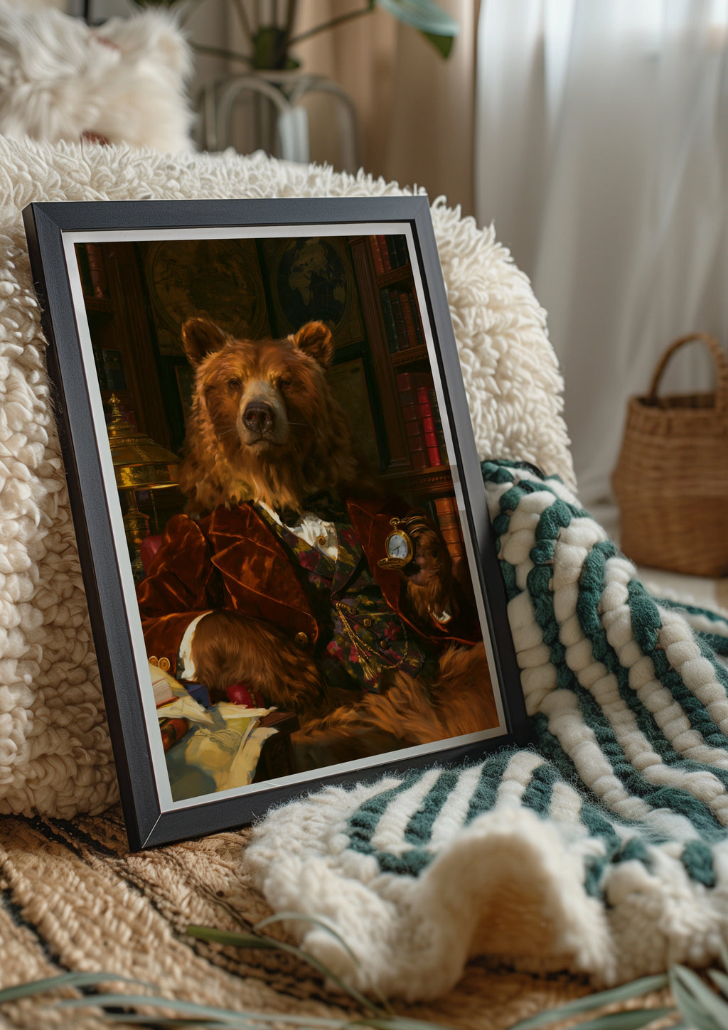 Smart Bear Portrait Poster, Victorian Gentleman Library, Regal Animal Art Print