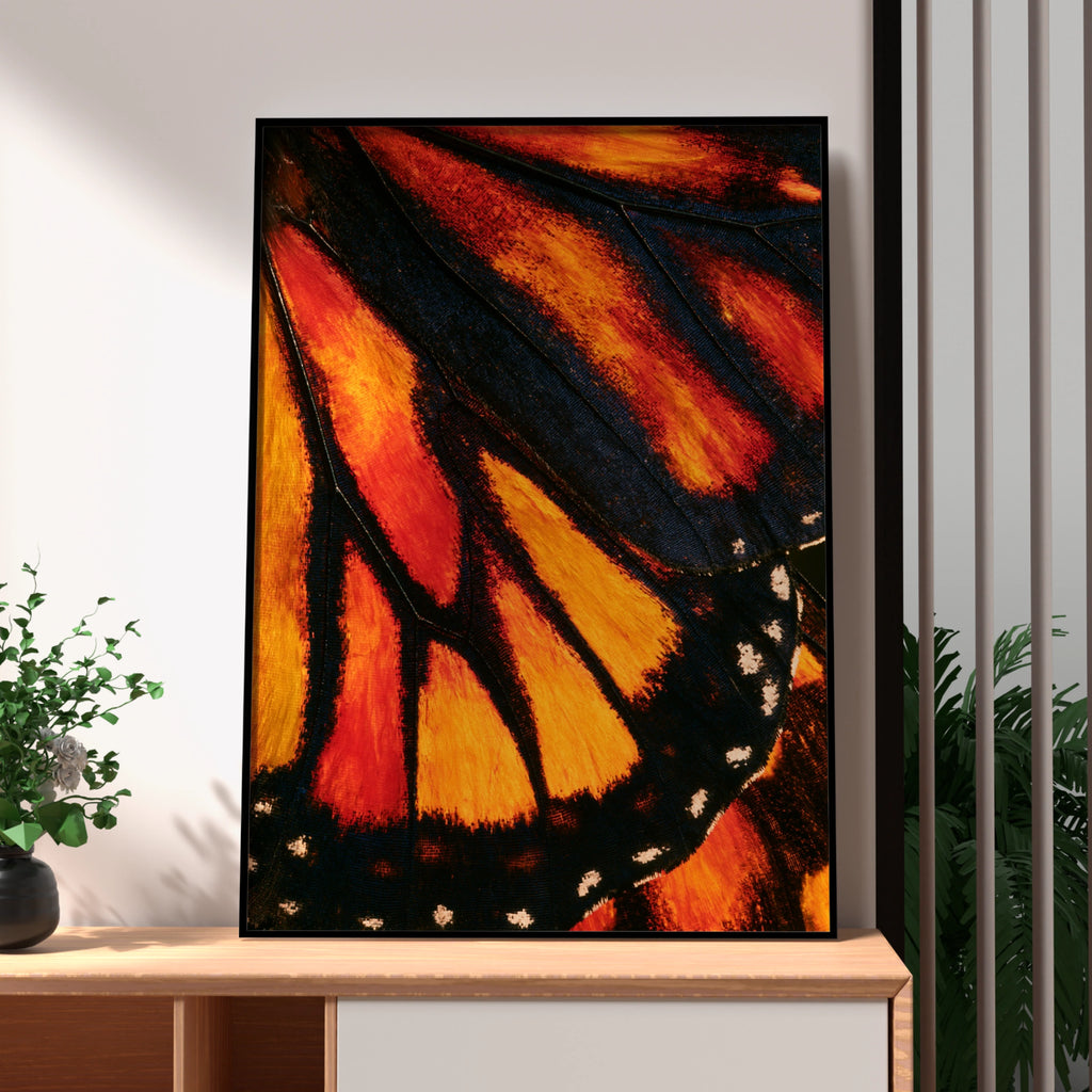 Butterfly Wing Close Up Poster, Macro Nature Print, Orange Black Art