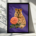 Quokka with Dahlia Flower Poster, Australian Animal Wall Art Print