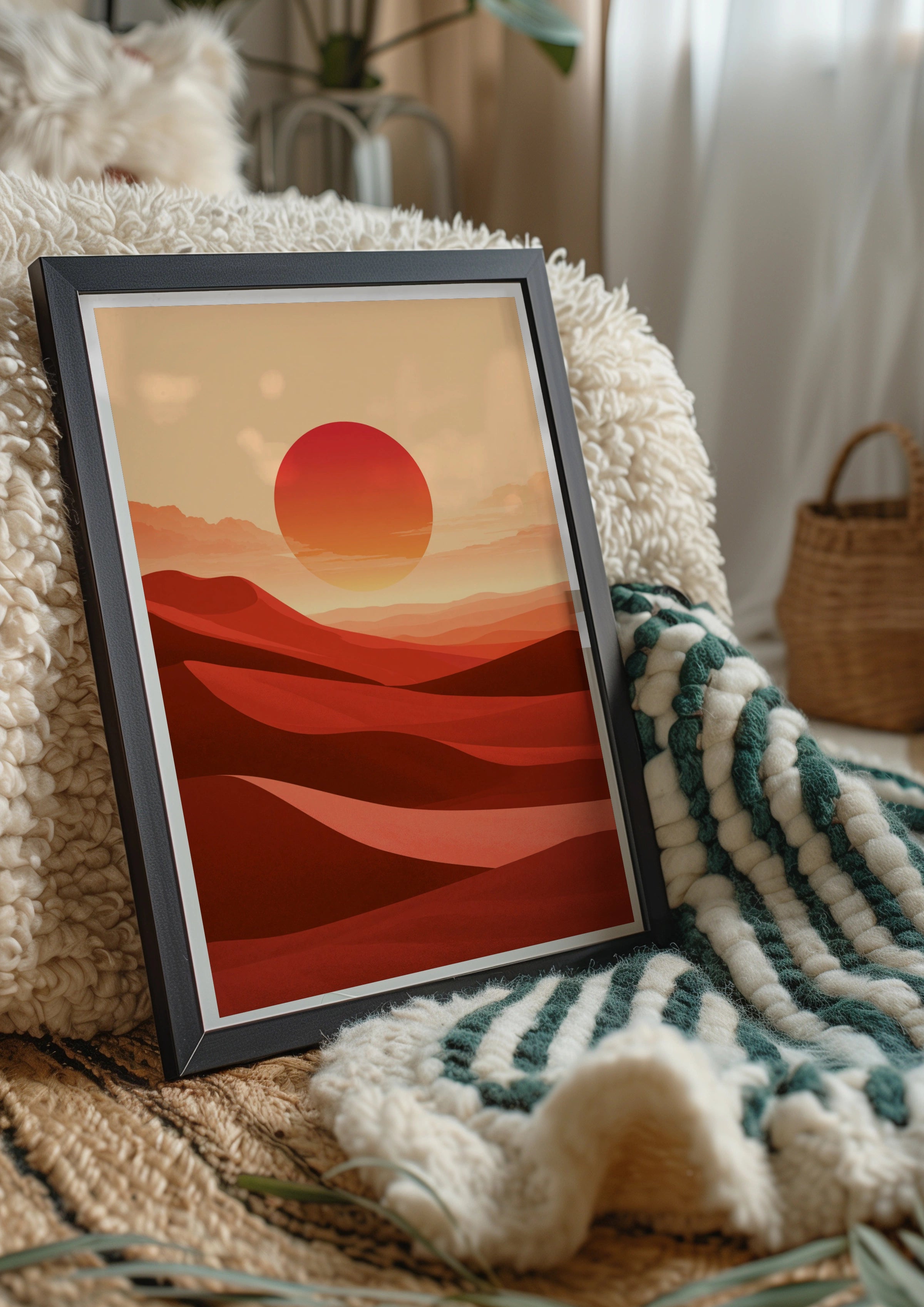 Desert Sun Minimalist Poster, Red Sand Dunes Wall Art, Boho Print