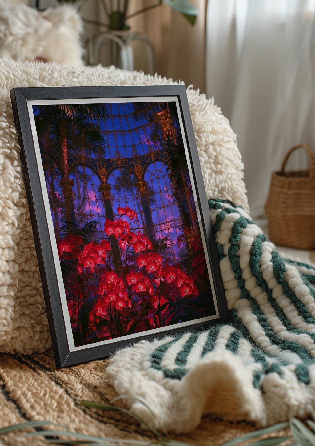 Red Orchids Glasshouse Poster, Victorian Greenhouse Art Print, Botanical Wall Art