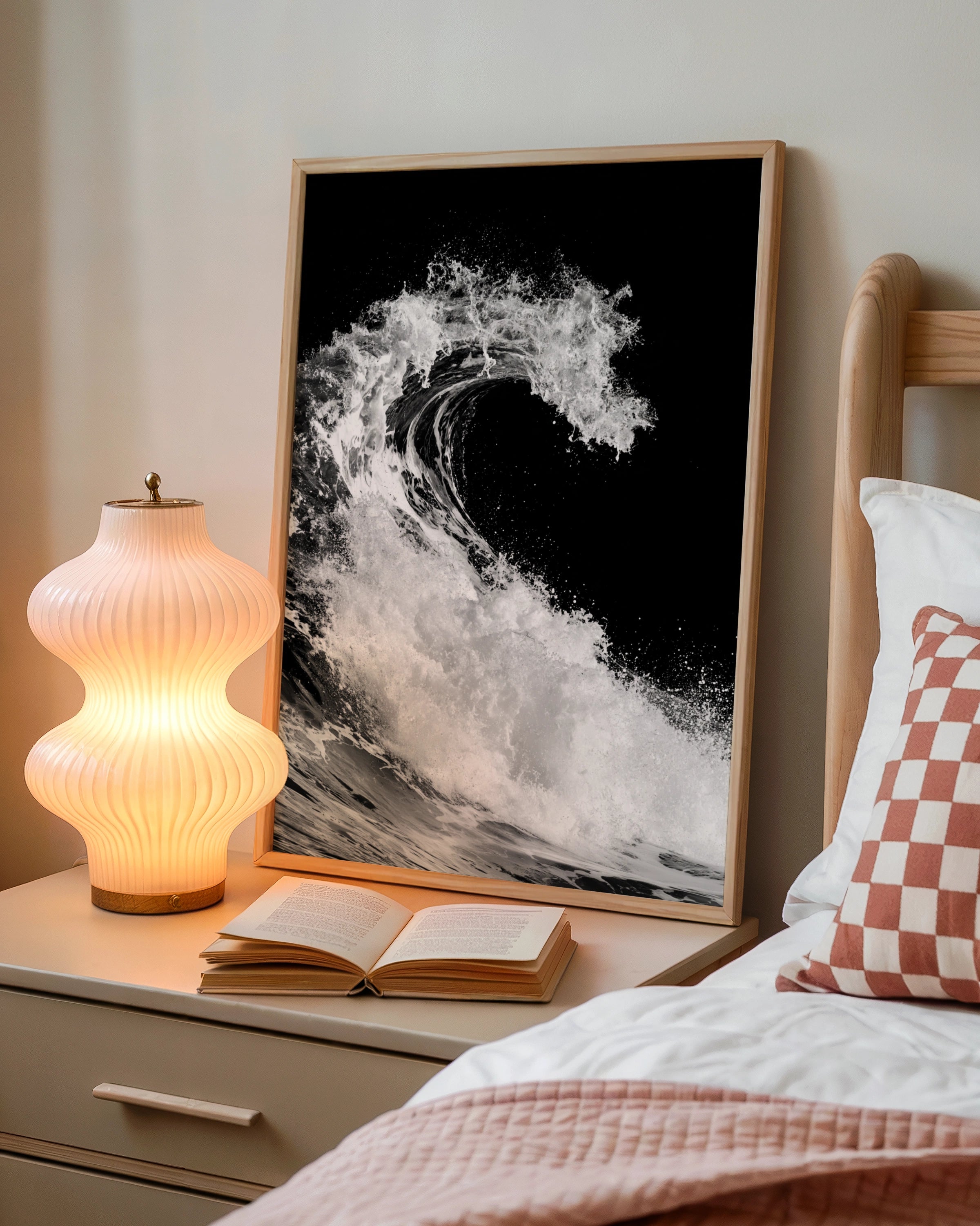 Black White Ocean Wave Poster, Dramatic Sea Photography Print, Monochrome Wall Art