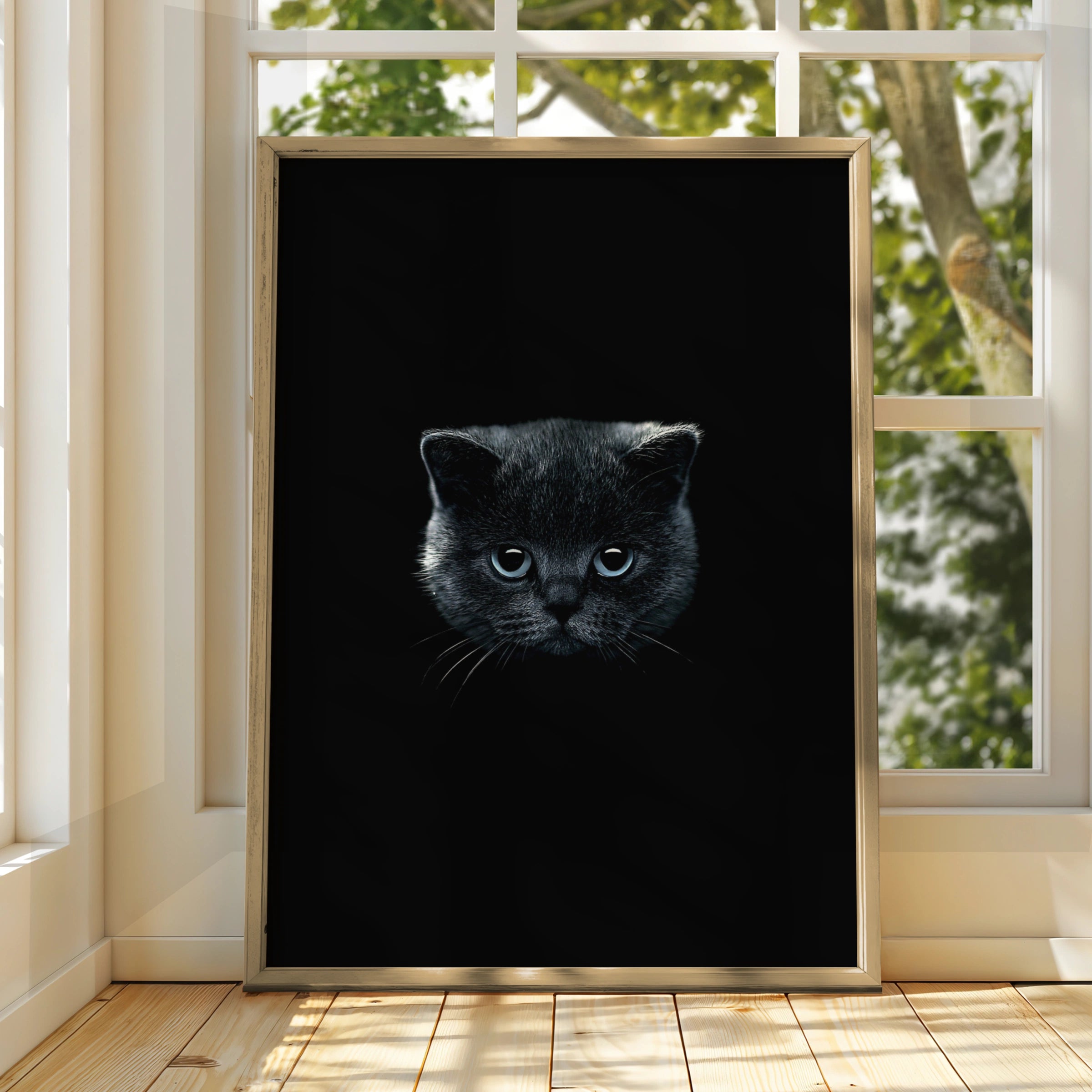 Black Kitten Blue Eyes Poster, Dark Moody Cat Wall Art Print