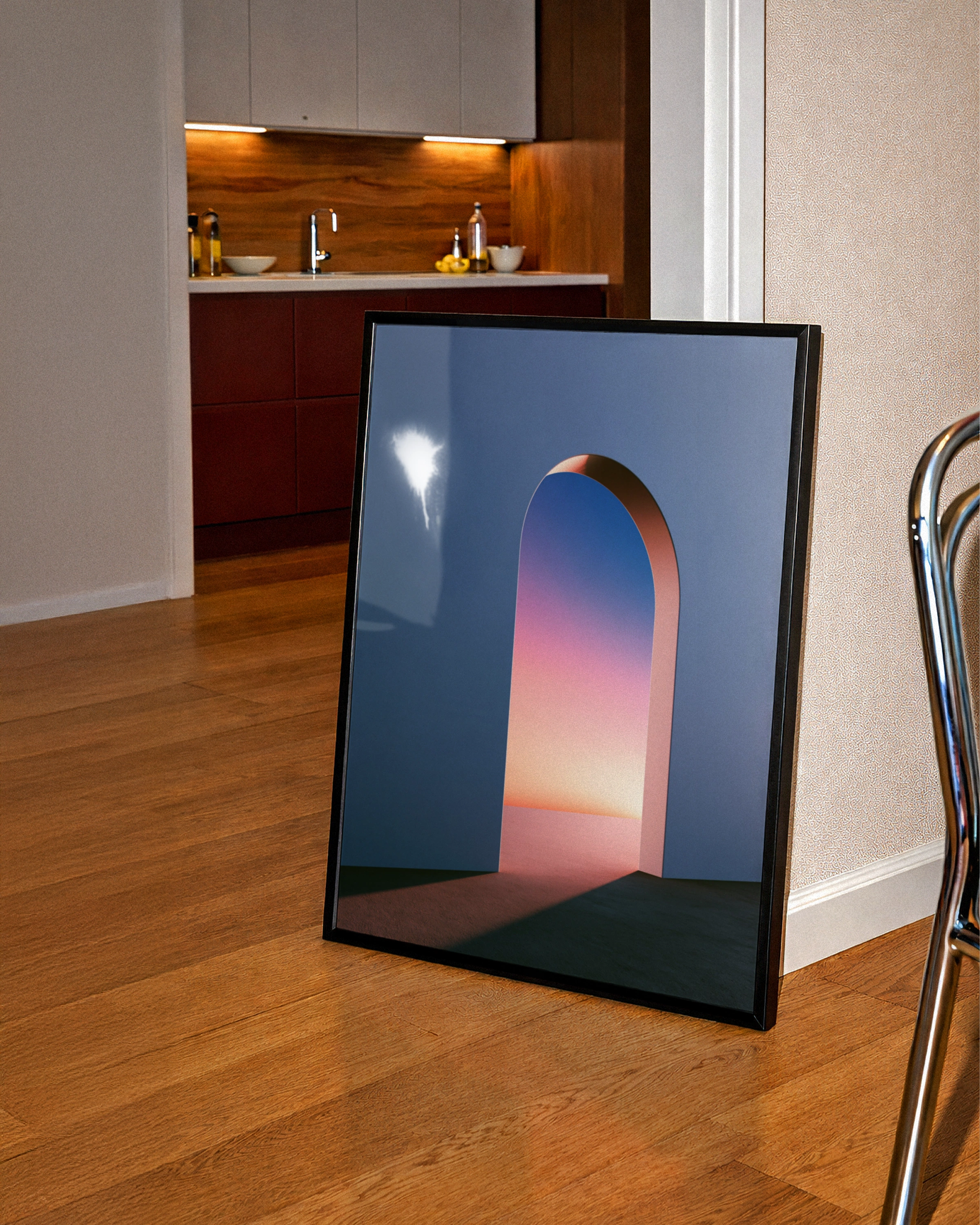 Surreal Arch Doorway Sunset Poster, Gradient Sky Wall Art, Minimalist Print
