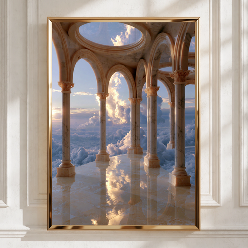 Marble Observatory Sky Abstract Poster, Cloud Architecture Print, Surreal Wall Art