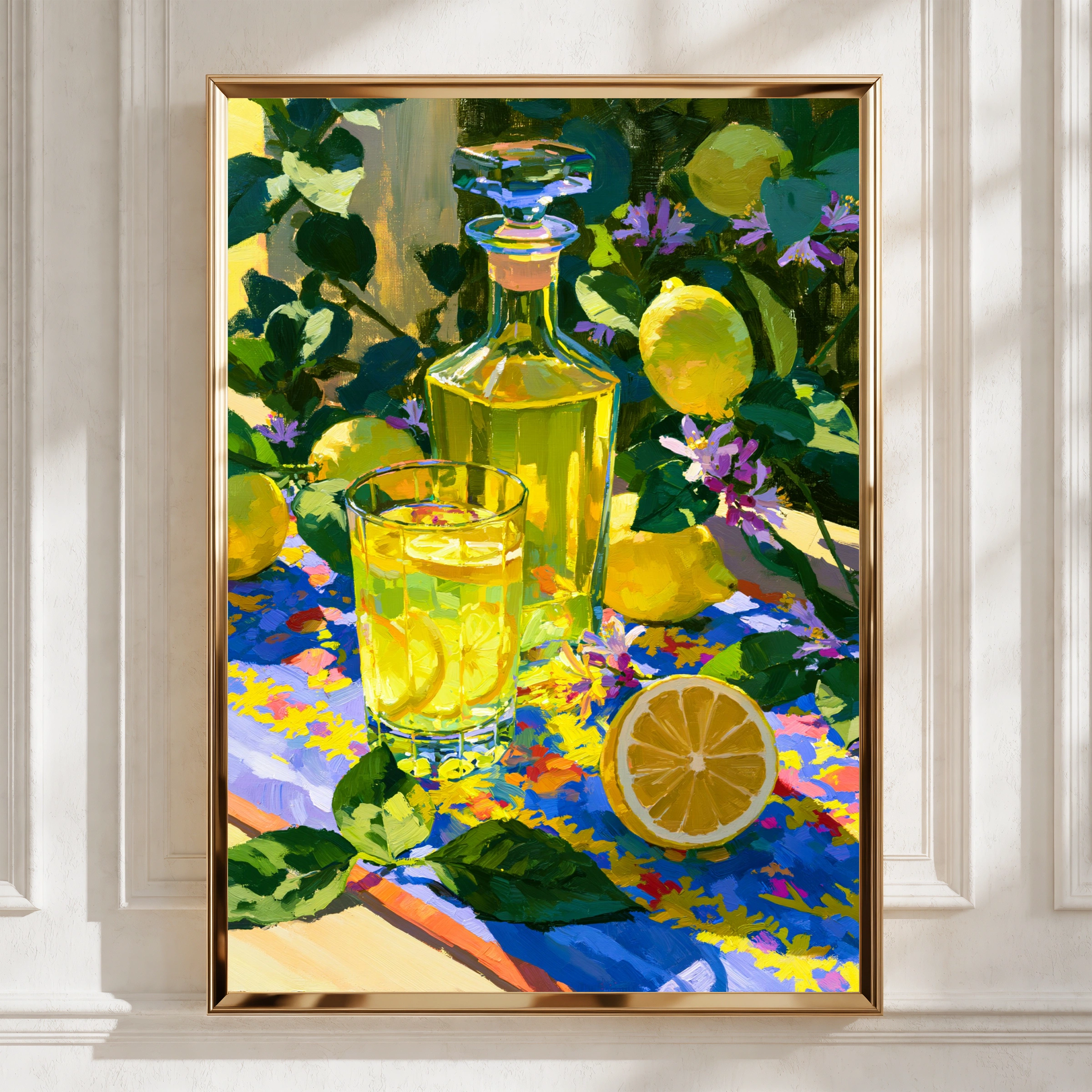 Limoncello Still Life Poster, Lemon Print, Italian Kitchen Wall Art