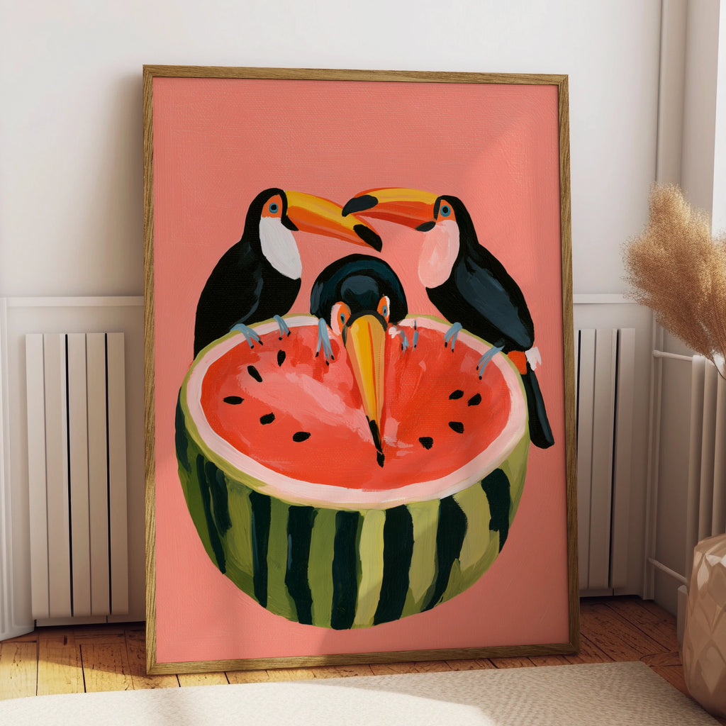 Toucans Watermelon Poster, Tropical Bird Wall Art, Bold Colourful Print