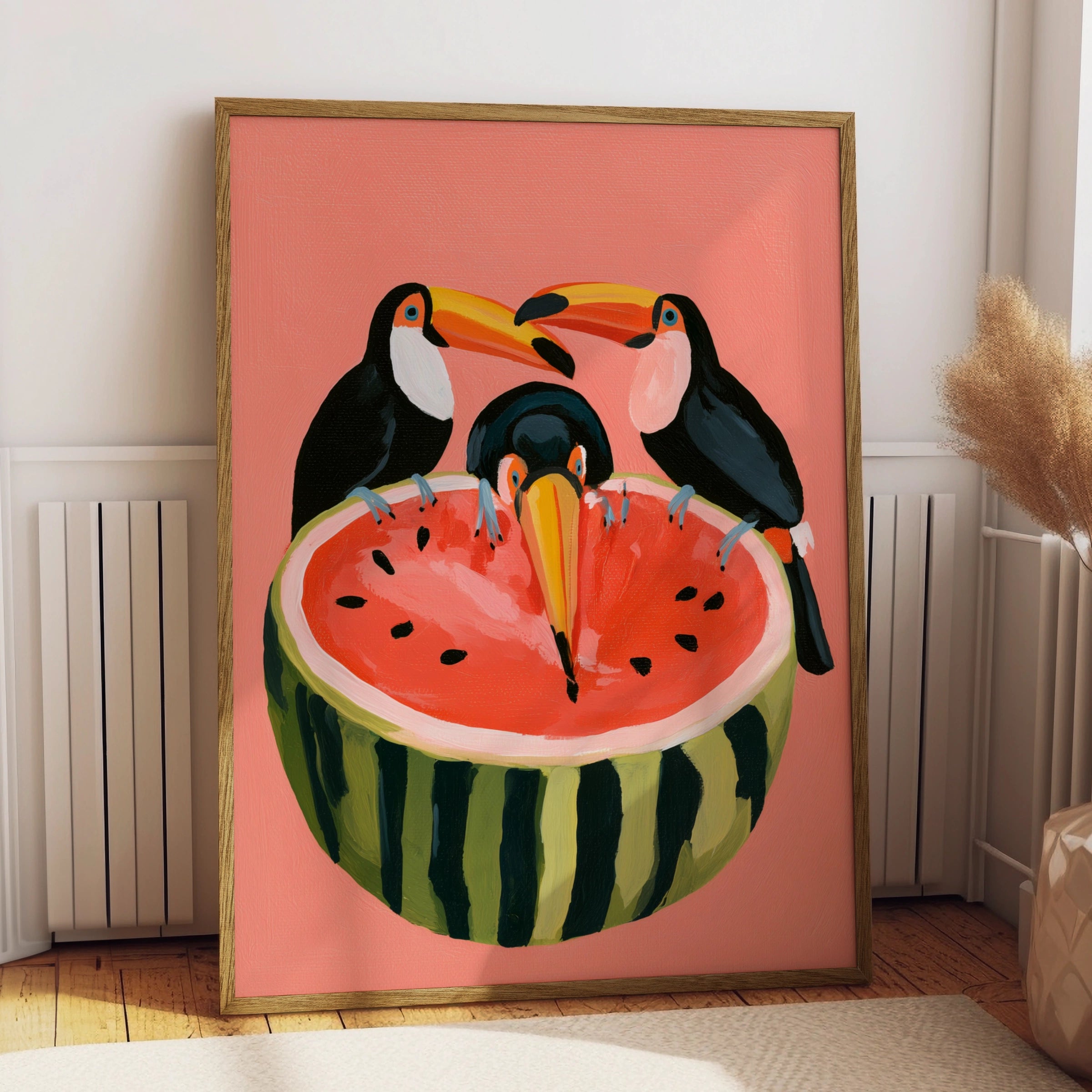 Toucans Watermelon Poster, Tropical Bird Wall Art, Bold Colourful Print