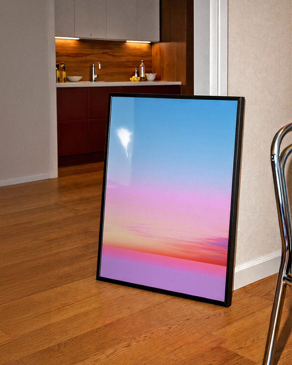 Sunset Gradient Sky Poster, Pink Blue Orange Ombre Wall Art, Minimalist Print