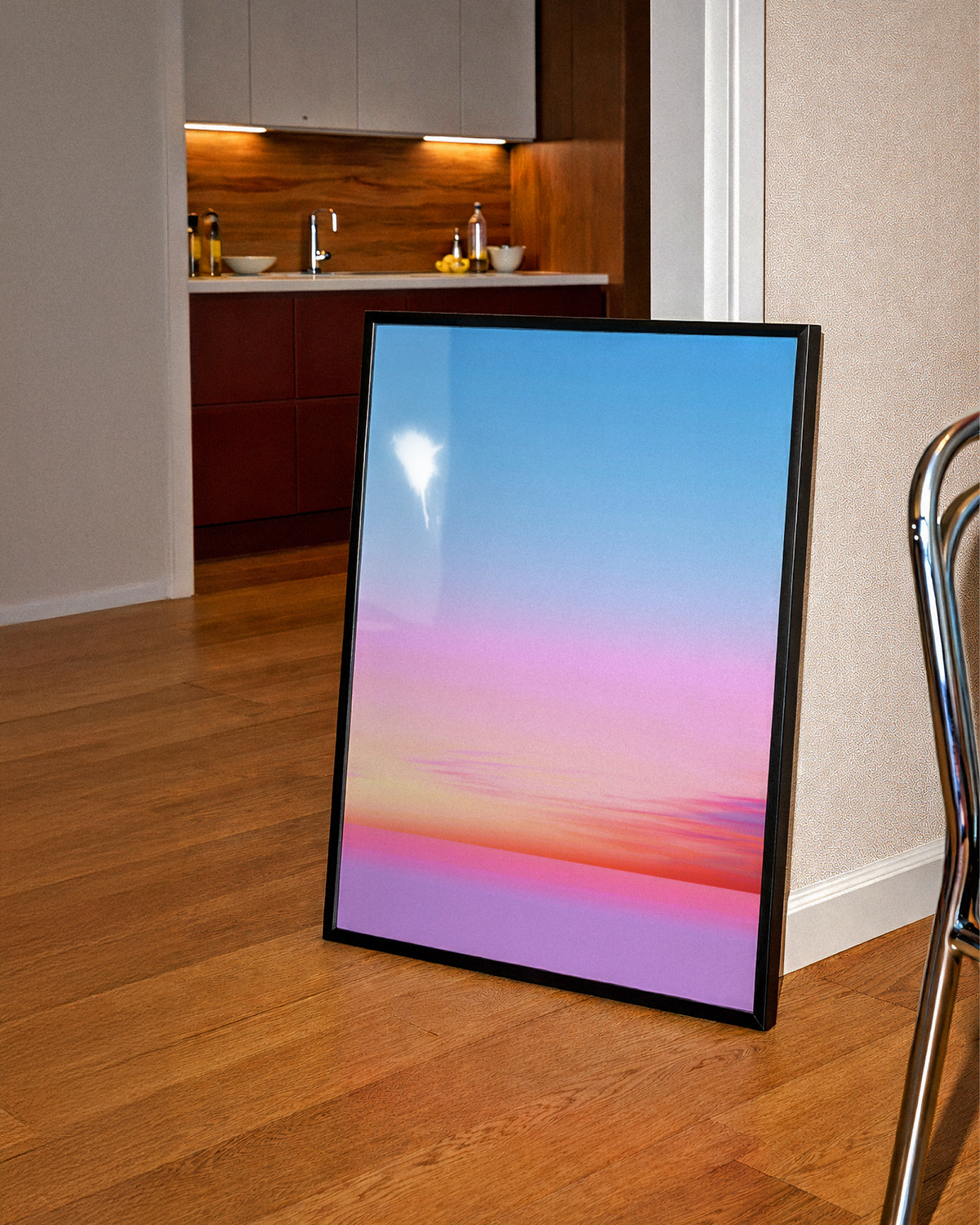 Sunset Gradient Sky Poster, Pink Blue Orange Ombre Wall Art, Minimalist Print