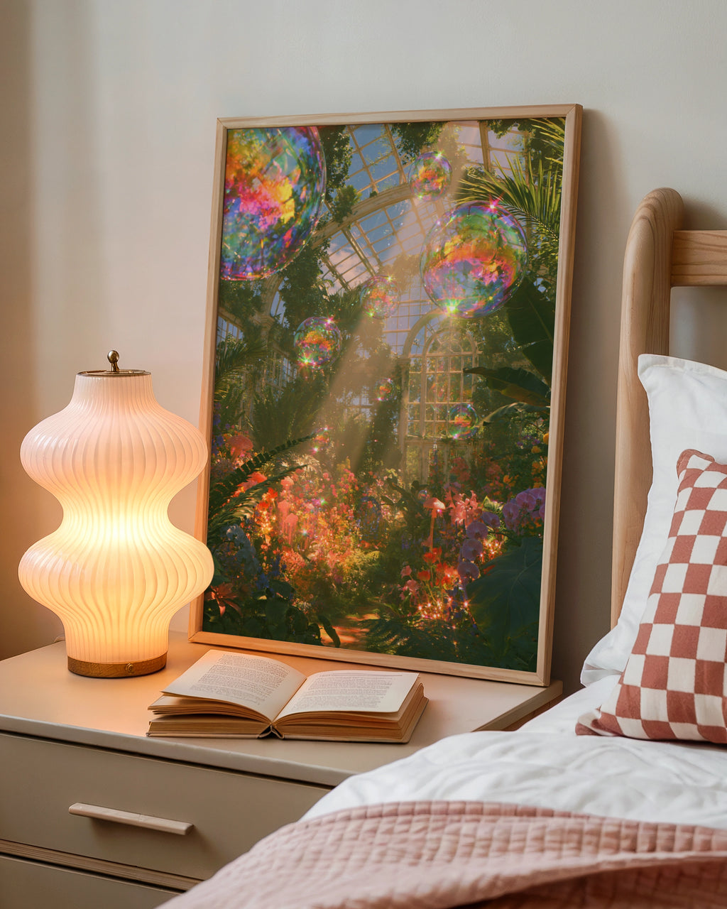 Surreal Greenhouse Bubbles Wall Art Poster, Botanical Fantasy Print