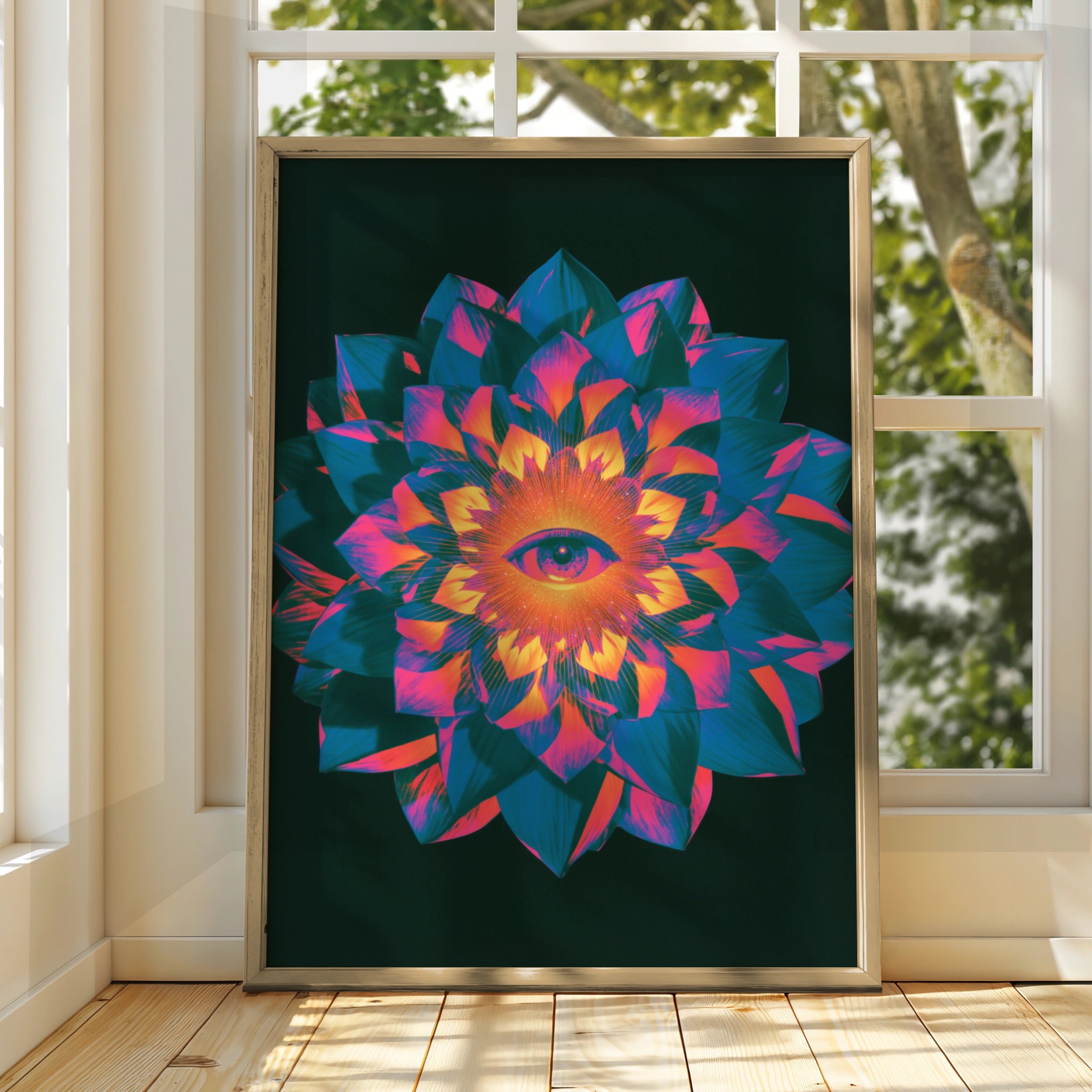 All Seeing Eye Spiritual Mandala Poster, Psychedelic Floral Wall Art