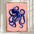 Blue Octopus Poster, Navy & Pink Wall Art, Bold Sea Creature Print