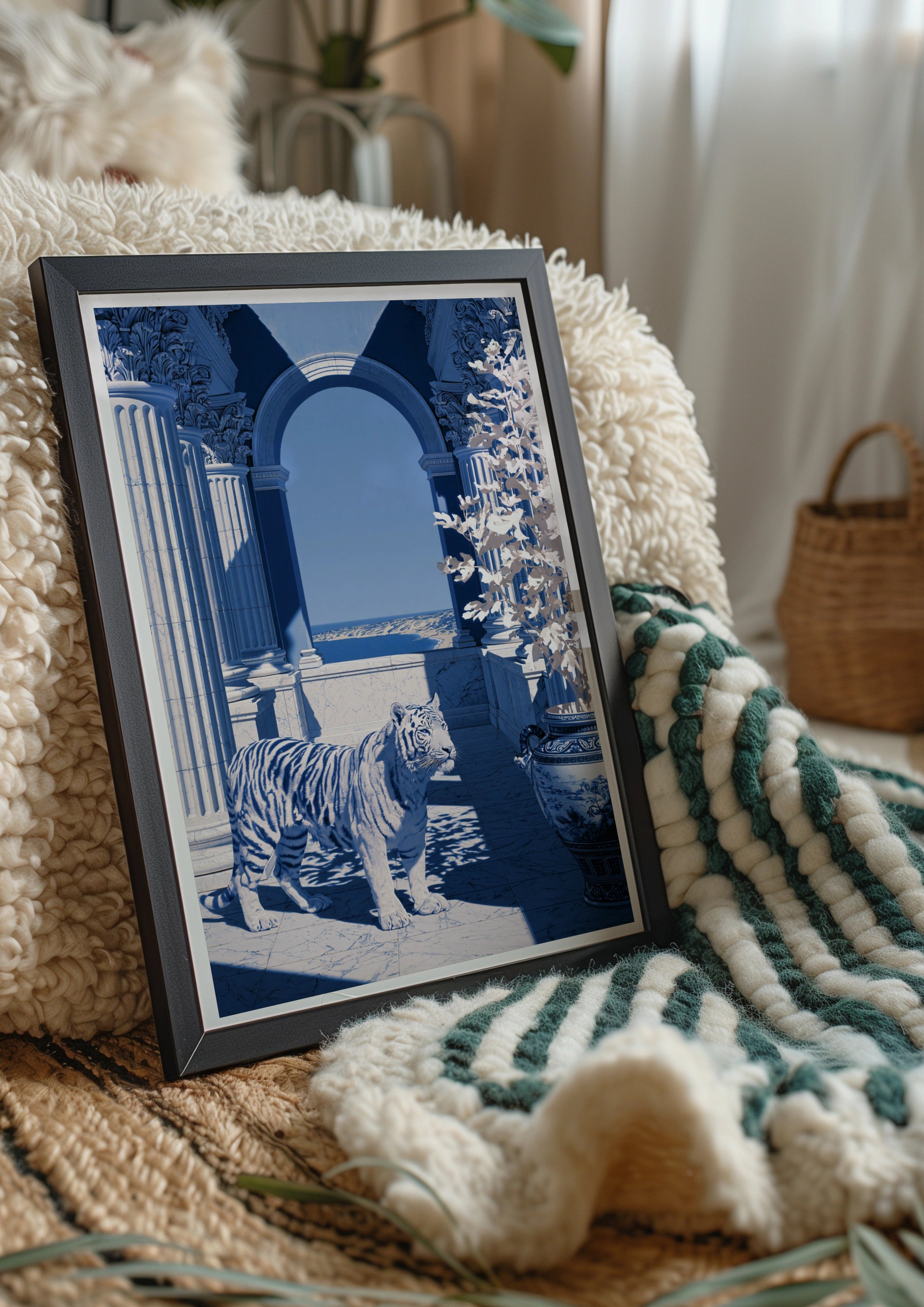 Tiger Classical Hall Poster, Porcelain Blue Architecture Wall Art Print